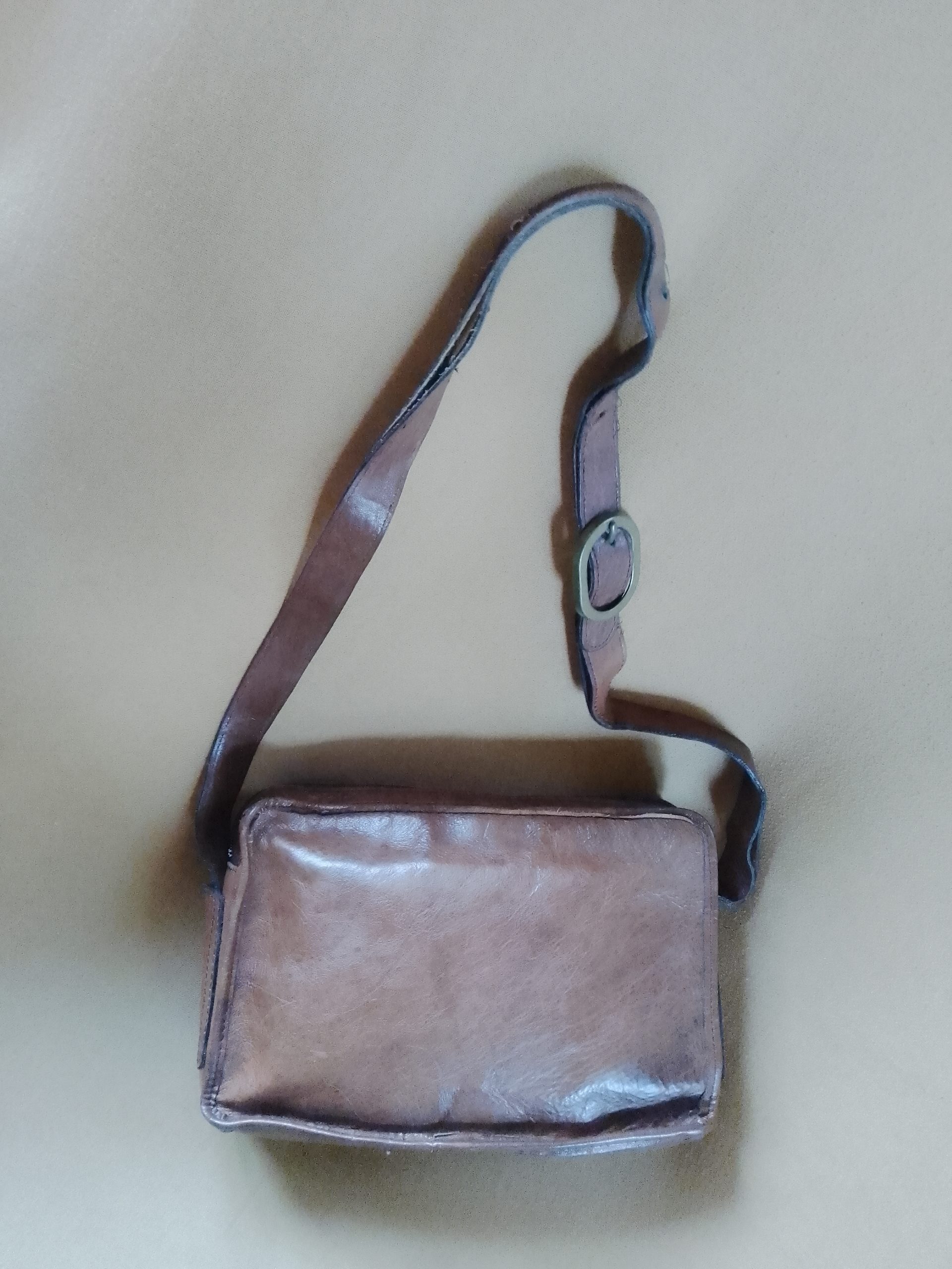 Vintage Brown Leather-look Crossbody Bag