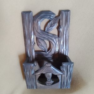 Vintage Hand-Carved Wooden Wall Pocket
