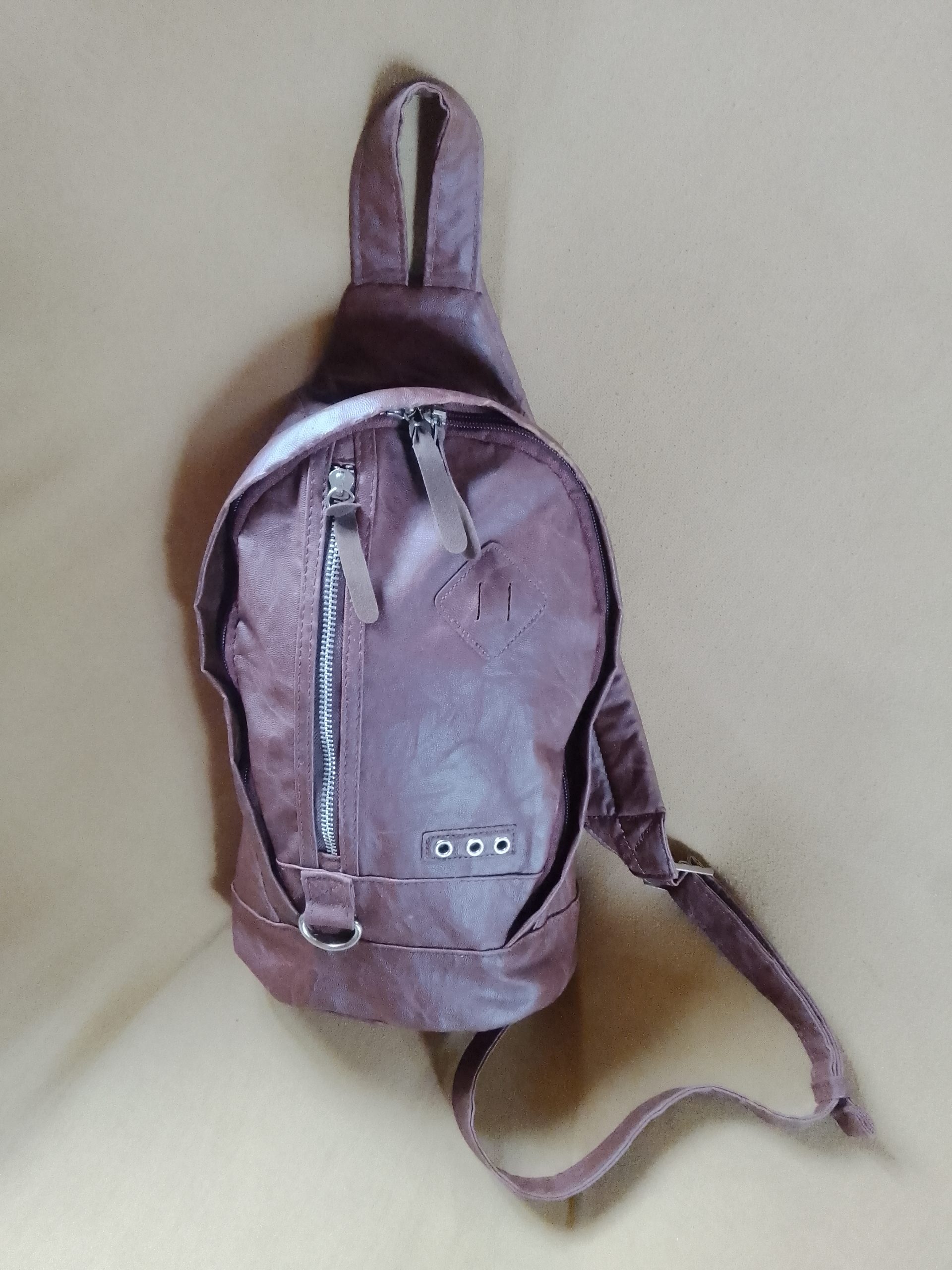 Vintage Brown Leather-look Sling Backpack