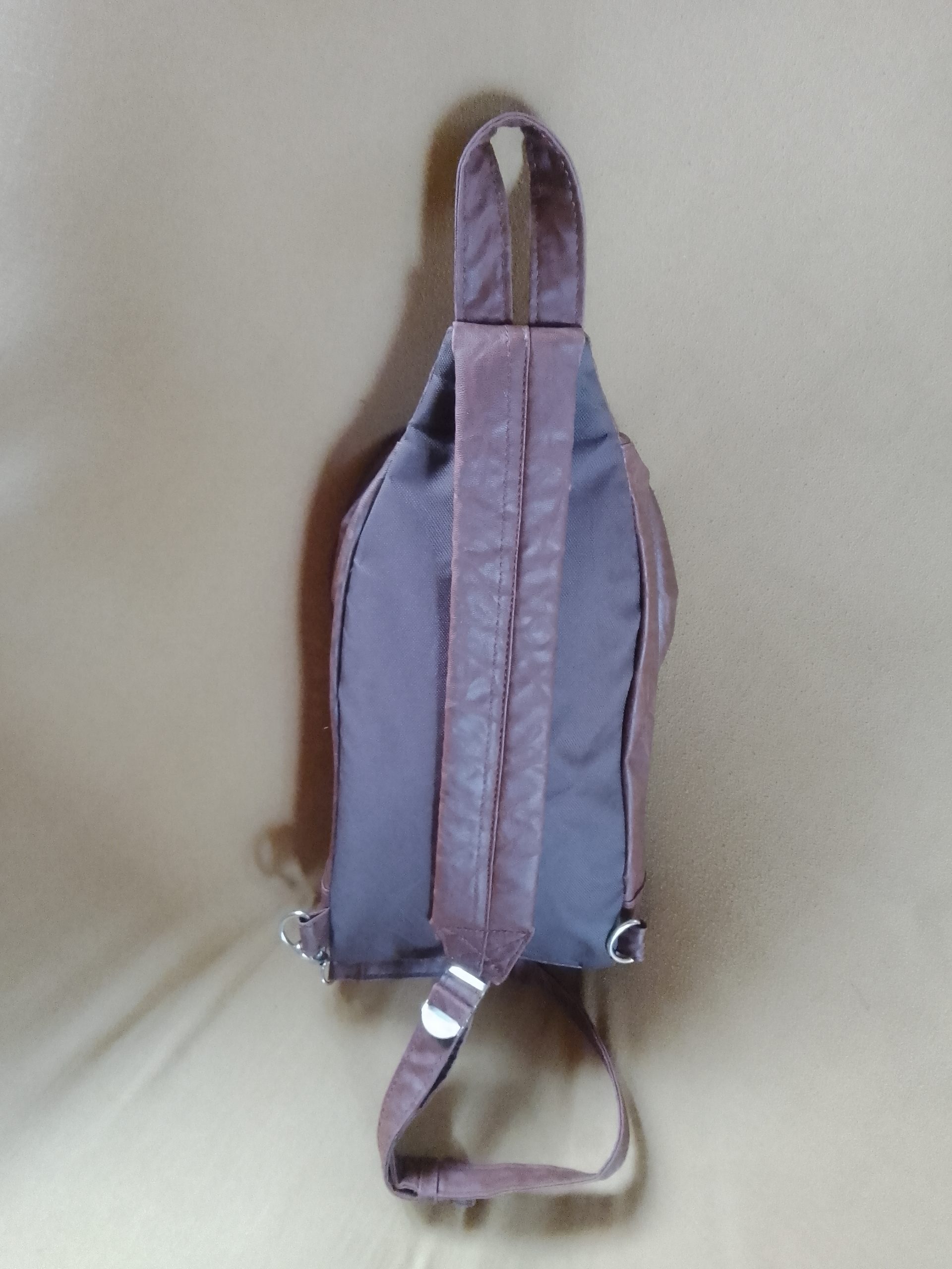 Vintage Brown Leather-look Sling Backpack - Image 3